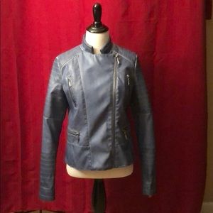 Blue Fall Faux leather moto jacket.
